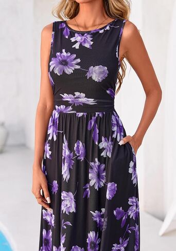 BTFBM Summer Dresses for Women 2026 Floral Maxi Dress Sleeveless Mesh Flowy Long Sundress Beach Vacation Clothes Pockets in Saudi Arabia