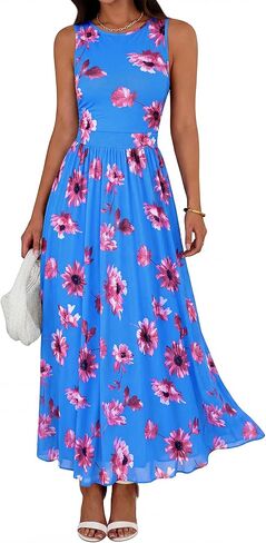 BTFBM Summer Dresses for Women 2026 Floral Maxi Dress Sleeveless Mesh Flowy Long Sundress Beach Vacation Clothes Pockets in Saudi Arabia