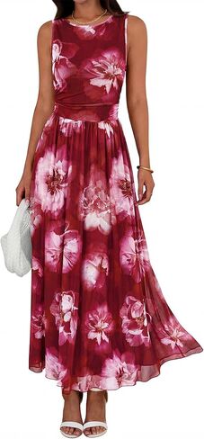 BTFBM Summer Dresses for Women 2026 Floral Maxi Dress Sleeveless Mesh Flowy Long Sundress Beach Vacation Clothes Pockets in Saudi Arabia