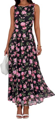 BTFBM Summer Dresses for Women 2026 Floral Maxi Dress Sleeveless Mesh Flowy Long Sundress Beach Vacation Clothes Pockets in Saudi Arabia