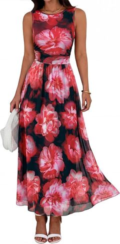 BTFBM Summer Dresses for Women 2026 Floral Maxi Dress Sleeveless Mesh Flowy Long Sundress Beach Vacation Clothes Pockets in Saudi Arabia