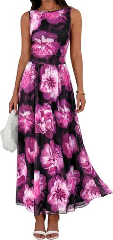 BTFBM Summer Dresses for Women 2026 Floral Maxi Dress Sleeveless Mesh Flowy Long Sundress Beach Vacation Clothes Pockets in Saudi Arabia