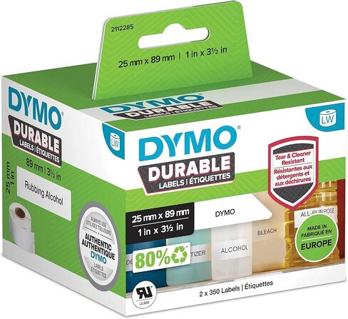 DYMO LW Durable Industrial Labels for LabelWriter Label Printers, White Poly, 25 x 89 mm, 2 Rolls of 350 in Saudi Arabia