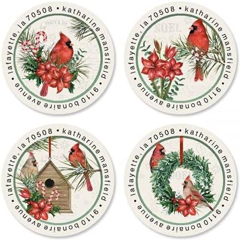 Cardinal Holiday Greeting Personalized Return Address Labels Set of 144, Round Self-Adhesive, Flat-Sheet Labels, by Colorful Images in Saudi Arabia