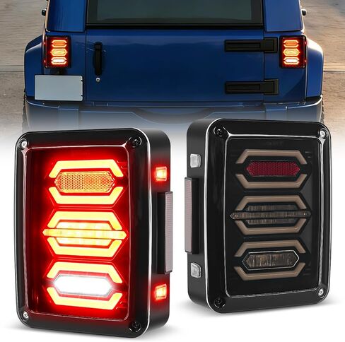 Nilight JK Tail Light LED Red Running Stop Brake Turn Signals Light White Reverse Back Up Light DOT APPROVED Smoked Lens Taillight Compatible with 2007-2018 Wrangler JK JKU, 2 Years Warranty in Saudi Arabia