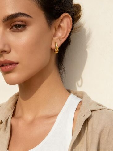 Rhinelife Gold Oval Hoop Earrings for Women, 18K Real Gold PVD Plated Hypoallergenic Earrings for Sensitive Skin, Lightweight Everyday Jewelry Gift for Her in Saudi Arabia