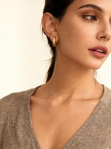 Rhinelife Gold Oval Hoop Earrings for Women, 18K Real Gold PVD Plated Hypoallergenic Earrings for Sensitive Skin, Lightweight Everyday Jewelry Gift for Her in Saudi Arabia