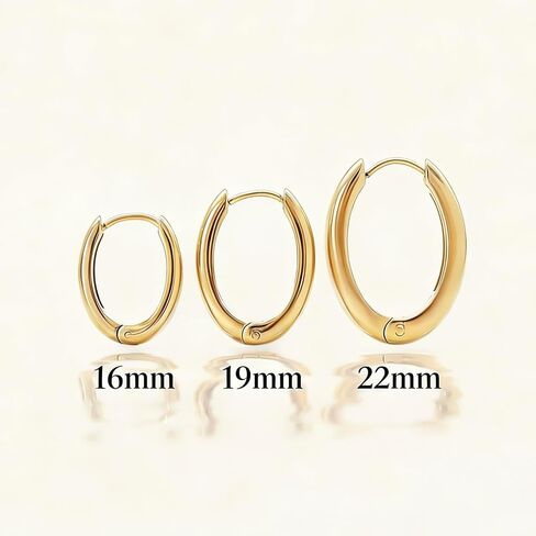 Rhinelife Gold Oval Hoop Earrings for Women, 18K Real Gold PVD Plated Hypoallergenic Earrings for Sensitive Skin, Lightweight Everyday Jewelry Gift for Her in Saudi Arabia