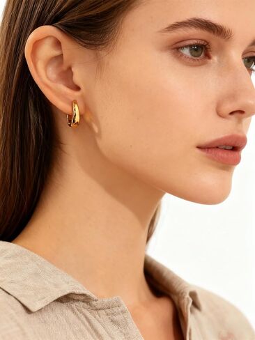 Rhinelife Gold Oval Hoop Earrings for Women, 18K Real Gold PVD Plated Hypoallergenic Earrings for Sensitive Skin, Lightweight Everyday Jewelry Gift for Her in Saudi Arabia