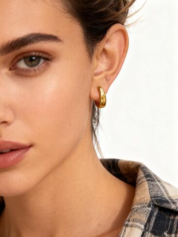 Rhinelife Gold Oval Hoop Earrings for Women, 18K Real Gold PVD Plated Hypoallergenic Earrings for Sensitive Skin, Lightweight Everyday Jewelry Gift for Her in Saudi Arabia