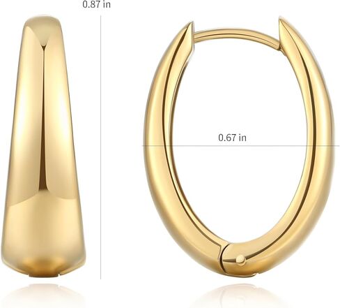 Rhinelife Gold Oval Hoop Earrings for Women, 18K Real Gold PVD Plated Hypoallergenic Earrings for Sensitive Skin, Lightweight Everyday Jewelry Gift for Her in Saudi Arabia