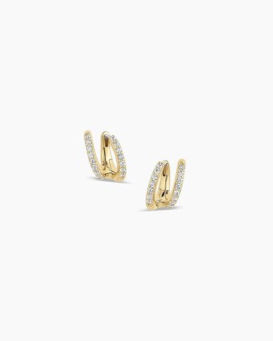 gorjana - Shimmer Double Huggies 3/8" - 18k Gold Plated - Cubic Zirconia - Illusion of Multiplicity - Women - Everyday Wear - Illusion of multiple piercings - in Saudi Arabia