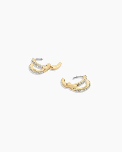 gorjana - Shimmer Double Huggies 3/8" - 18k Gold Plated - Cubic Zirconia - Illusion of Multiplicity - Women - Everyday Wear - Illusion of multiple piercings - in Saudi Arabia