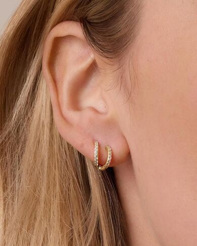 gorjana - Shimmer Double Huggies 3/8" - 18k Gold Plated - Cubic Zirconia - Illusion of Multiplicity - Women - Everyday Wear - Illusion of multiple piercings - in Saudi Arabia