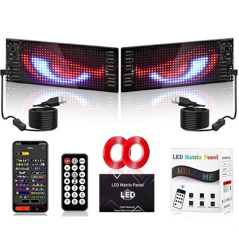 قطعتان من ضوء عيون الشيطان للسيارات، شاشة LED مرنة للسيارة، IP65 مقاومة للماء تعمل بمنفذ USB وعيون LED ديناميكية قابلة للبرمجة مع التحكم في التطبيق لنوافذ السيارات وسيارات الدفع الرباعي والشاحنات المتوسطة الصغيرة - 7 × 3 بوصة in Kuwait