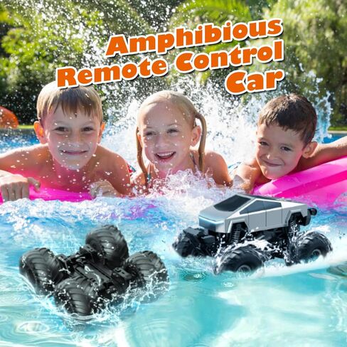 شاحنة مونستر بجهاز تحكم عن بعد مع قاعدة شحن، سيارة برمائية تعمل بالتحكم عن بعد 1:18 رباعية الدفع - دوران 360 درجة ووقوف بنقرة واحدة، لعبة مقاومة للماء على الطرق الوعرة بتردد 2.4 جيجا هرتز للأطفال الأولاد في أعياد الميلاد بعمر 6 سنوات فما فوق in Kuwait