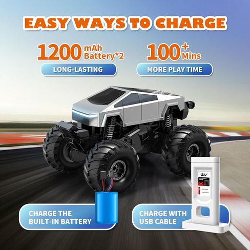 شاحنة مونستر بجهاز تحكم عن بعد مع قاعدة شحن، سيارة برمائية تعمل بالتحكم عن بعد 1:18 رباعية الدفع - دوران 360 درجة ووقوف بنقرة واحدة، لعبة مقاومة للماء على الطرق الوعرة بتردد 2.4 جيجا هرتز للأطفال الأولاد في أعياد الميلاد بعمر 6 سنوات فما فوق in Kuwait