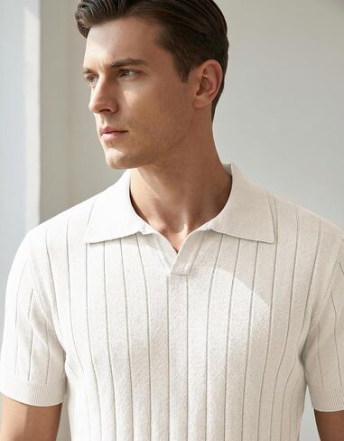 JMIERR Men's Short Sleeve Knit Polo Shirts Ribbed Texture Johnny Collar Sweater for Casual Summer Wear in Kuwait