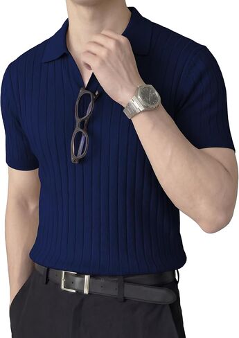 JMIERR Men's Short Sleeve Knit Polo Shirts Ribbed Texture Johnny Collar Sweater for Casual Summer Wear in Kuwait