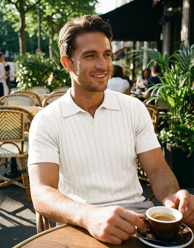 JMIERR Men's Short Sleeve Knit Polo Shirts Ribbed Texture Johnny Collar Sweater for Casual Summer Wear in Kuwait