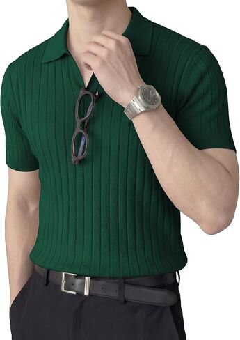 JMIERR Men's Short Sleeve Knit Polo Shirts Ribbed Texture Johnny Collar Sweater for Casual Summer Wear in Kuwait