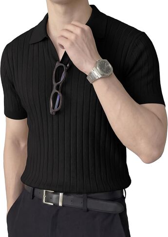 JMIERR Men's Short Sleeve Knit Polo Shirts Ribbed Texture Johnny Collar Sweater for Casual Summer Wear in Saudi Arabia