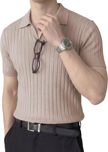 JMIERR Men's Short Sleeve Knit Polo Shirts Ribbed Texture Johnny Collar Sweater for Casual Summer Wear in Kuwait