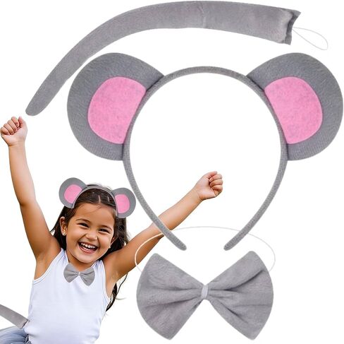 Kirei Sui Kids Gray Mouse Headband Bowtie Tail 3pcs Costume in Kuwait