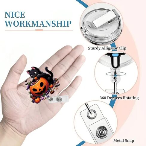 Halloween Badge Reel Horror Bat Retractable Badge with Alligator Clip Halloween Badge Holder 360°Cute Rotating ID Name Holder Bat Badge Clips for Student Nursing Nurses Teacher Office Party Favors in Saudi Arabia