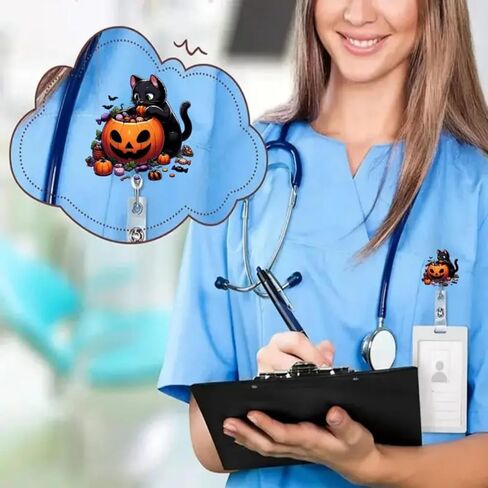 Halloween Badge Reel Horror Bat Retractable Badge with Alligator Clip Halloween Badge Holder 360°Cute Rotating ID Name Holder Bat Badge Clips for Student Nursing Nurses Teacher Office Party Favors in Saudi Arabia