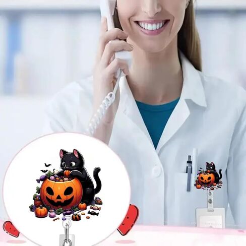 Halloween Badge Reel Horror Bat Retractable Badge with Alligator Clip Halloween Badge Holder 360°Cute Rotating ID Name Holder Bat Badge Clips for Student Nursing Nurses Teacher Office Party Favors in Saudi Arabia