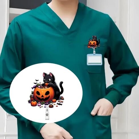 Halloween Badge Reel Horror Bat Retractable Badge with Alligator Clip Halloween Badge Holder 360°Cute Rotating ID Name Holder Bat Badge Clips for Student Nursing Nurses Teacher Office Party Favors in Saudi Arabia