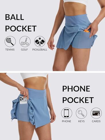 تنورة تنس ذات ثنيات جانبية Skorts للنساء شورت مدمج تنورة كرة البيسبول للجولف تنورة صغيرة للتمرين والجري in Kuwait