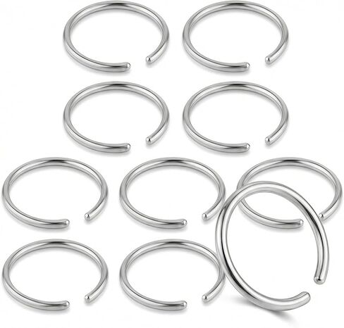 10 عبوات من حلقات الأنف المزيفة، حلقات حاجز من الفولاذ المقاوم للصدأ، حلقة أنف بدون ثقب وحلقة شفاه صناعية للرجال والنساء، سمك 0.03 سم، القطر الداخلي 0.4 سم in Kuwait