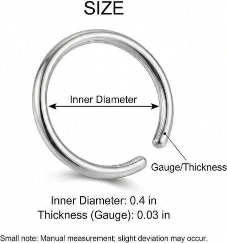 10 عبوات من حلقات الأنف المزيفة، حلقات حاجز من الفولاذ المقاوم للصدأ، حلقة أنف بدون ثقب وحلقة شفاه صناعية للرجال والنساء، سمك 0.03 سم، القطر الداخلي 0.4 سم in Kuwait