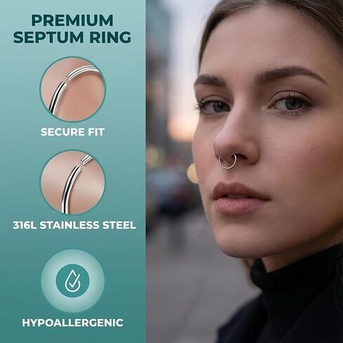 10 عبوات من حلقات الأنف المزيفة، حلقات حاجز من الفولاذ المقاوم للصدأ، حلقة أنف بدون ثقب وحلقة شفاه صناعية للرجال والنساء، سمك 0.03 سم، القطر الداخلي 0.4 سم in Kuwait