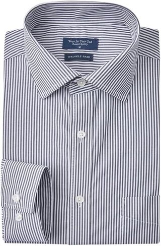 قميص رسمي خالي من التجاعيد للرجال مقاس عادي وأكمام طويلة ومقاوم للتجاعيد (أسود وأبيض 169A، XL) in Kuwait