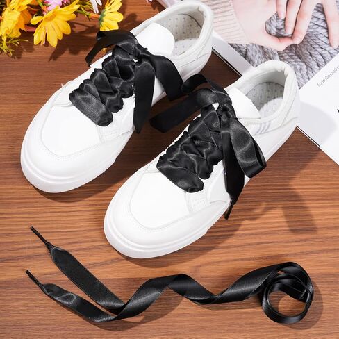 Marrywindix 4 Pairs 47" Flat Satin Ribbon Shoelaces Silk Shoestring Wide Shoe Laces for Sneaker Skate Shoes Boots Sport Shoes in Saudi Arabia
