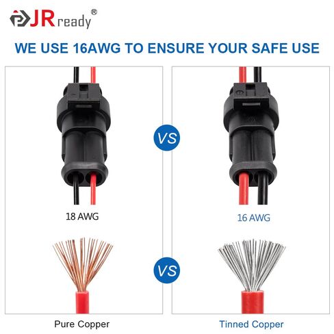 موصل JRready 2 Pin مقاوم للماء، موصلات أسلاك 16 AWG 2، موصلات كهربائية للسيارات بطريقة الذكور والإناث مع شهادة UL1015 للسيارات والشاحنات والقوارب والتطبيقات الاحترافية، 12 مجموعة in Saudi Arabia