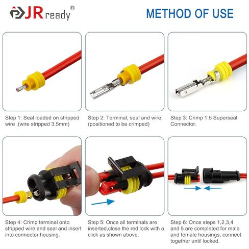 موصل JRready 2 Pin مقاوم للماء، موصلات أسلاك 16 AWG 2، موصلات كهربائية للسيارات بطريقة الذكور والإناث مع شهادة UL1015 للسيارات والشاحنات والقوارب والتطبيقات الاحترافية، 12 مجموعة in Saudi Arabia