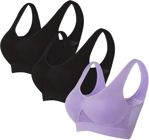 bmkBWO 3 Pack Sports Bras for Women Breathable Anti-Sagging Wireless Bras Plus Size High Support Cooling Lift Up Air Bra in Saudi Arabia