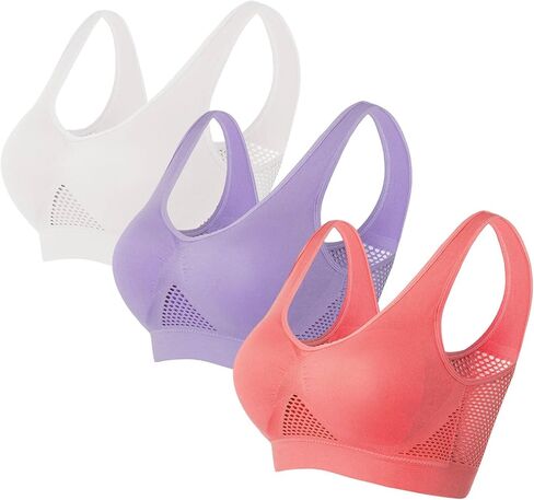 bmkBWO 3 Pack Sports Bras for Women Breathable Anti-Sagging Wireless Bras Plus Size High Support Cooling Lift Up Air Bra in Saudi Arabia