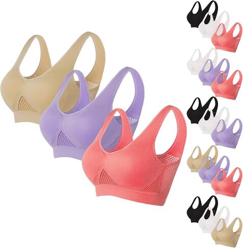 bmkBWO 3 Pack Sports Bras for Women Breathable Anti-Sagging Wireless Bras Plus Size High Support Cooling Lift Up Air Bra in Saudi Arabia