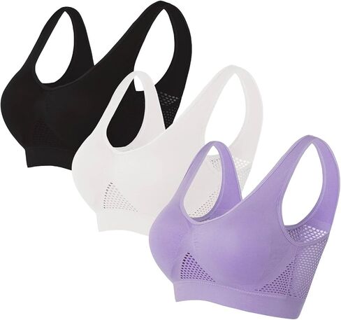bmkBWO 3 Pack Sports Bras for Women Breathable Anti-Sagging Wireless Bras Plus Size High Support Cooling Lift Up Air Bra in Saudi Arabia