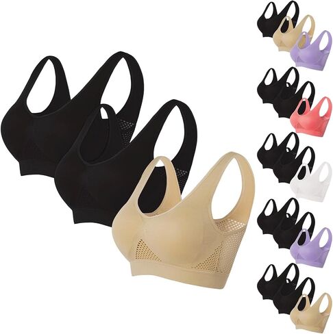 bmkBWO 3 Pack Sports Bras for Women Breathable Anti-Sagging Wireless Bras Plus Size High Support Cooling Lift Up Air Bra in Saudi Arabia