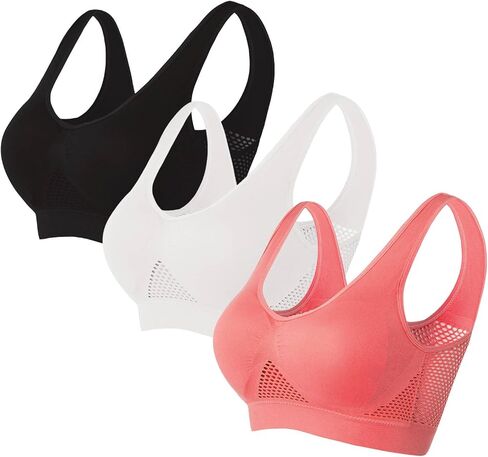 bmkBWO 3 Pack Sports Bras for Women Breathable Anti-Sagging Wireless Bras Plus Size High Support Cooling Lift Up Air Bra in Saudi Arabia
