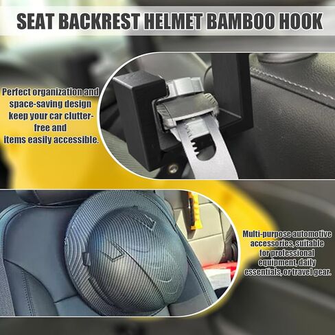 حامل القبعة الصلبة لمسند ظهر مقعد الشاحنة وخطاف مسند رأس السيارة العالمي للقبعات الصلبة وسترات الأمان والحقائب والعتاد | منظمة توفير المساحة (نمط خشب الخيزران) in Kuwait