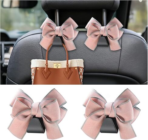 2PCS Car Seat Headrest Hooks, Cute Bow Vehicle Seat Back Hanger for Purse Coat Umbrella, Automotive Interior Hanging Storage Decoration Hook, Universal for SUV Sedan Truck (Black) in Kuwait