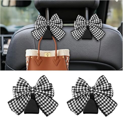 2PCS Car Seat Headrest Hooks, Cute Bow Vehicle Seat Back Hanger for Purse Coat Umbrella, Automotive Interior Hanging Storage Decoration Hook, Universal for SUV Sedan Truck (Black) in Kuwait