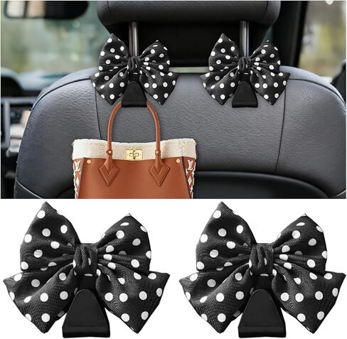2PCS Car Seat Headrest Hooks, Cute Bow Vehicle Seat Back Hanger for Purse Coat Umbrella, Automotive Interior Hanging Storage Decoration Hook, Universal for SUV Sedan Truck (Black) in Kuwait